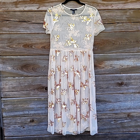 Forever 21 Dresses & Skirts - Sheer Nude and Rose Gold Dress Size Medium